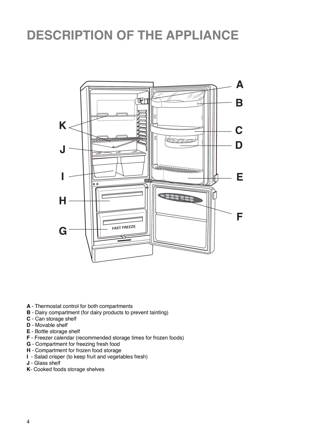 Tricity Bendix FD 852 A installation instructions Description of the Appliance 