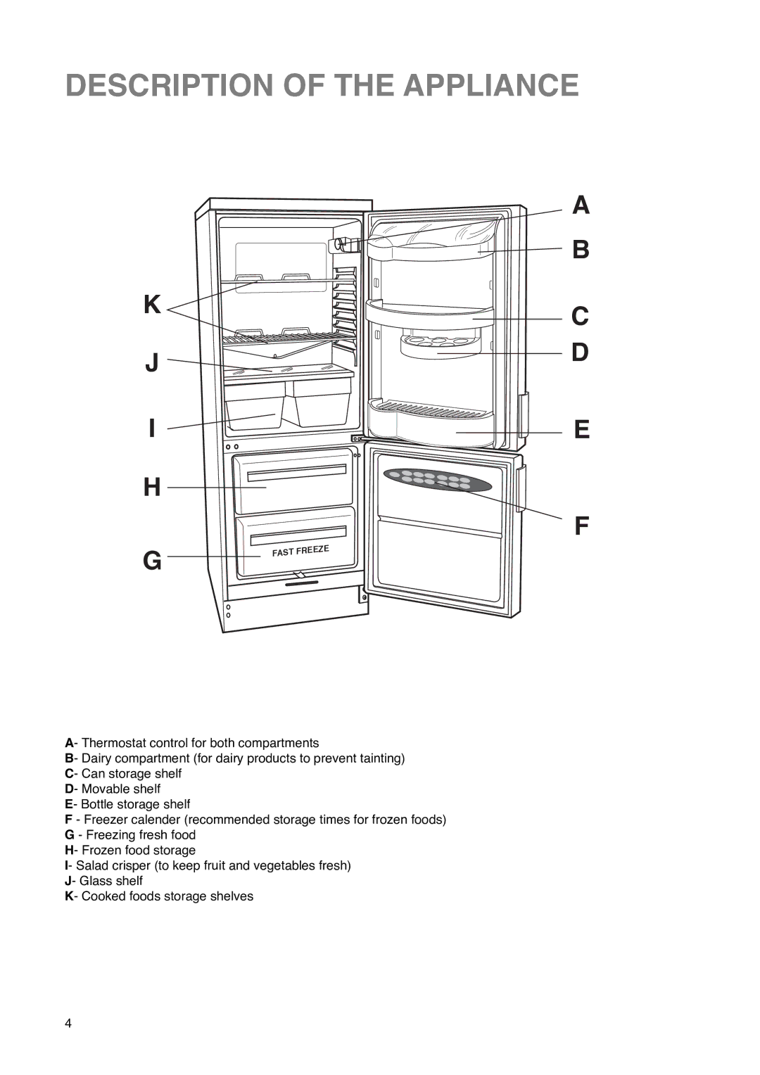 Tricity Bendix FD 852 installation instructions Description of the Appliance 