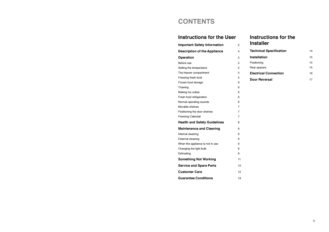 Tricity Bendix FD 855 SI installation instructions Contents 