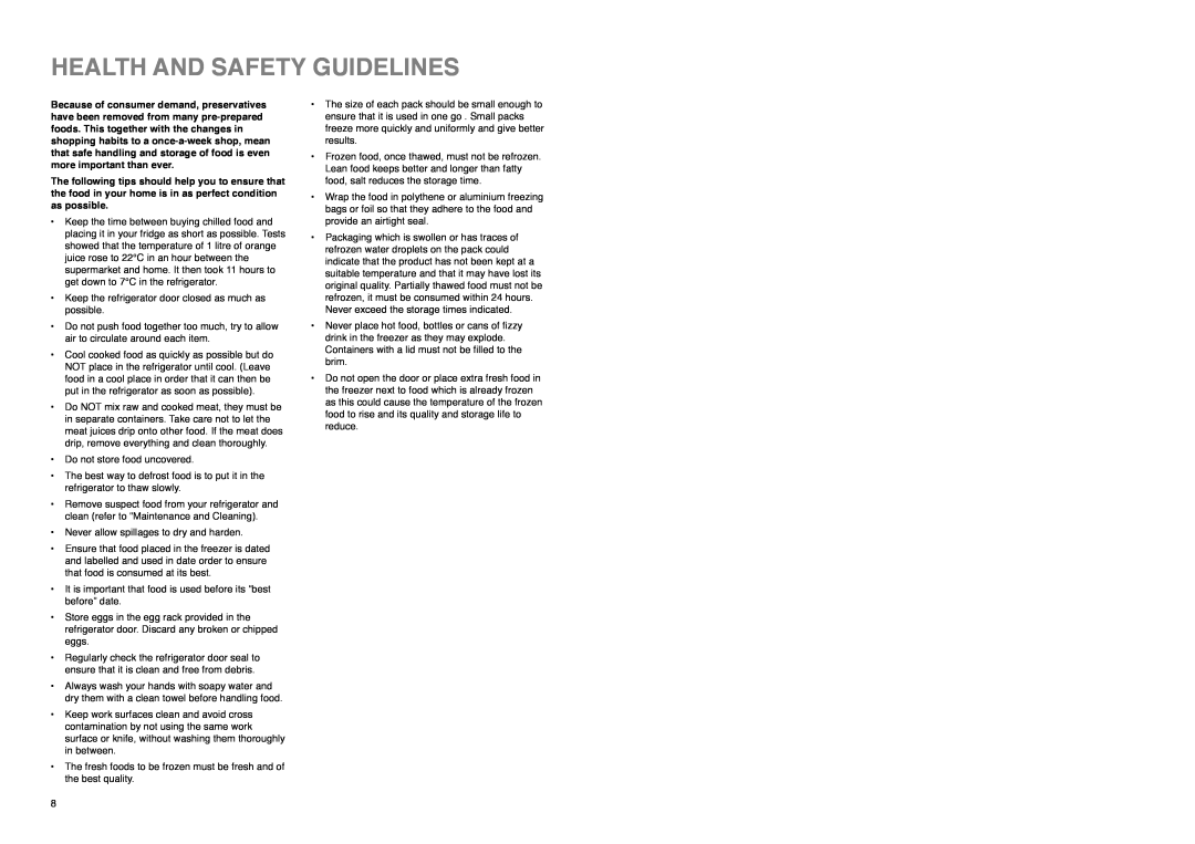 Tricity Bendix FD 855 SI installation instructions Health And Safety Guidelines 