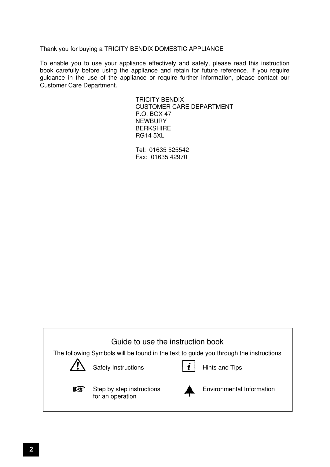 Tricity Bendix FD106W instruction manual Guide to use the instruction book 