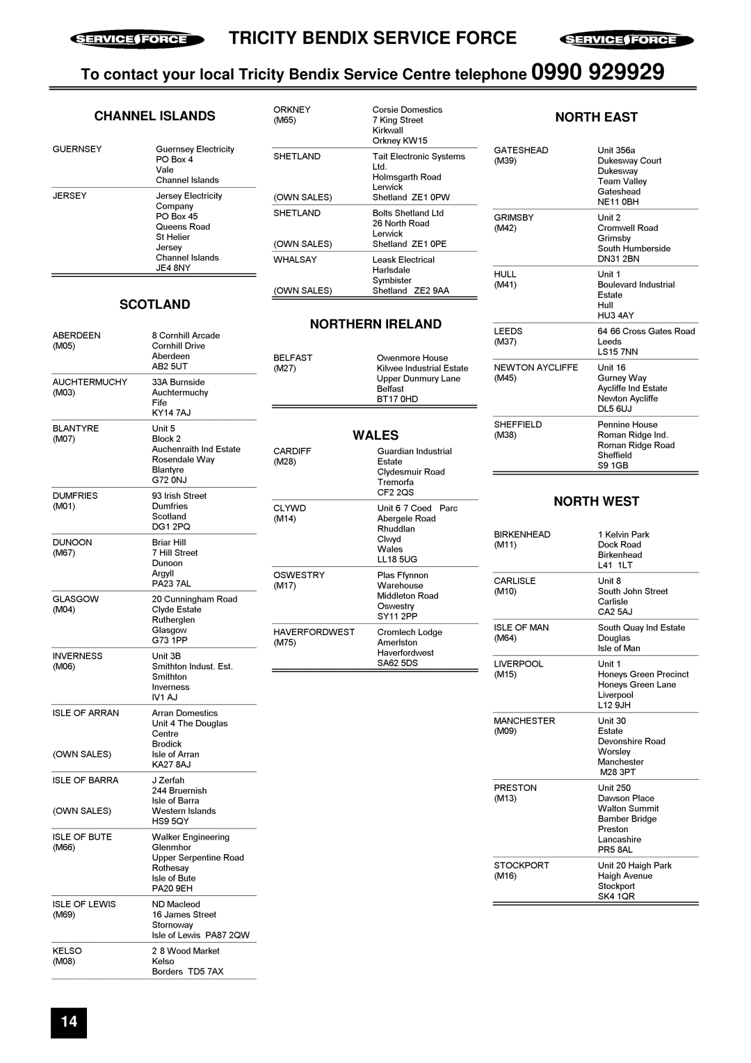 Tricity Bendix FD806W, ECD806 instruction manual Tricity Bendix Service Force 