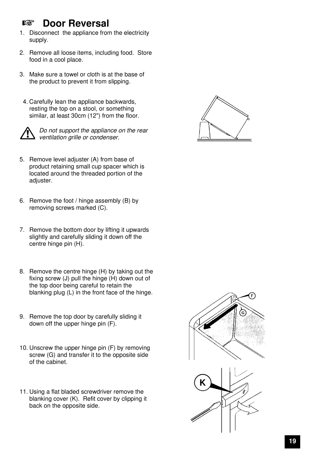 Tricity Bendix ECD806, FD806W instruction manual Door Reversal 