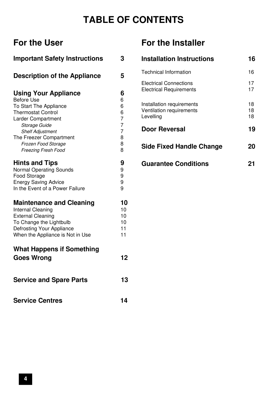 Tricity Bendix FD806W, ECD806 instruction manual Table of Contents 