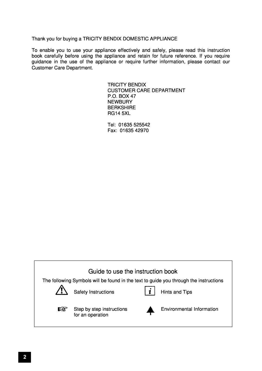 Tricity Bendix FD806W, ECD806 instruction manual Guide to use the instruction book 