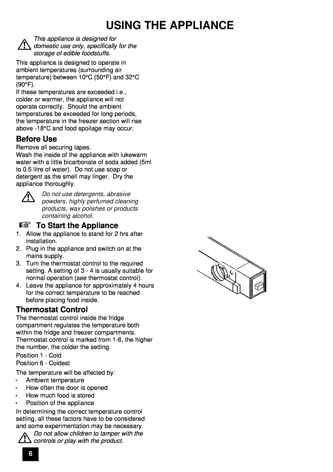 Tricity Bendix FD806W, ECD806 instruction manual Using The Appliance, Before Use, To Start the Appliance, Thermostat Control 