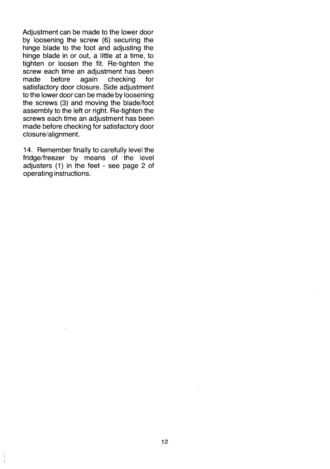 Tricity Bendix Freezer Operating manual 