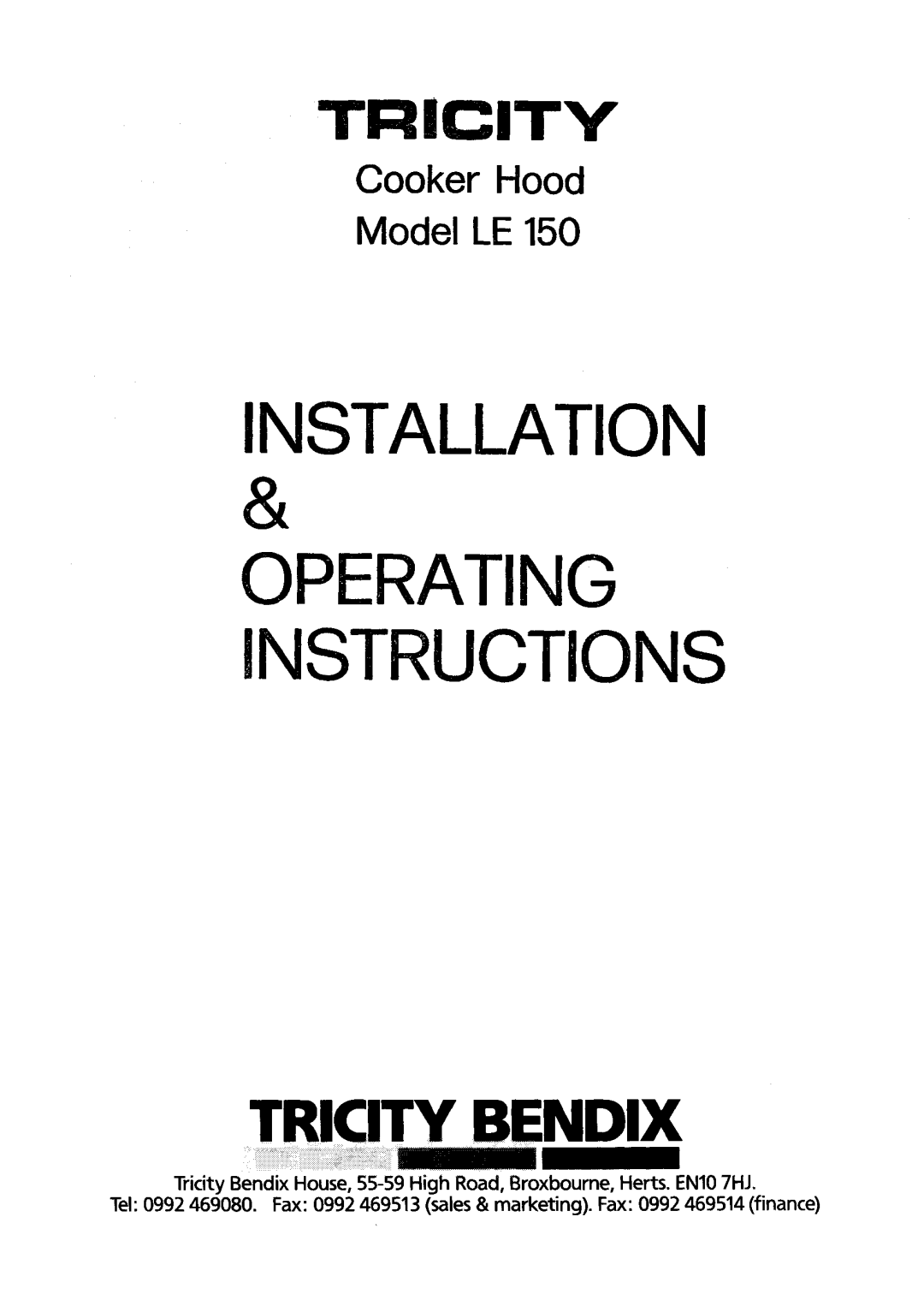 Tricity Bendix LE 150 manual 