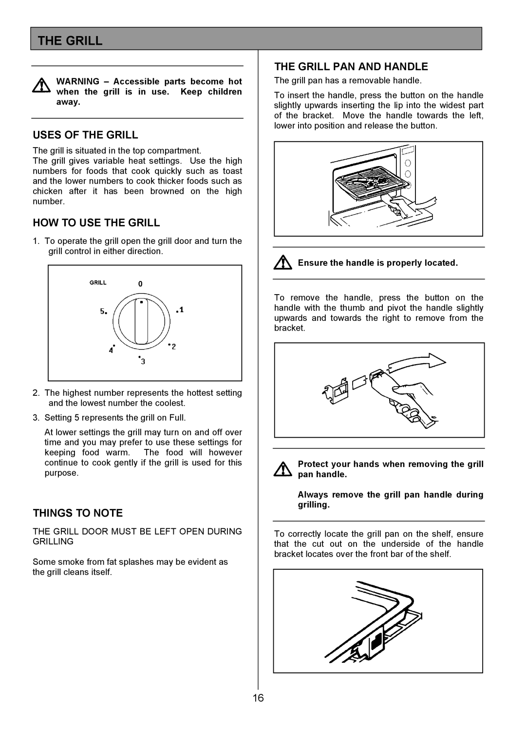 Tricity Bendix MDB700 installation instructions Uses of the Grill, HOW to USE the Grill, Grill PAN and Handle 