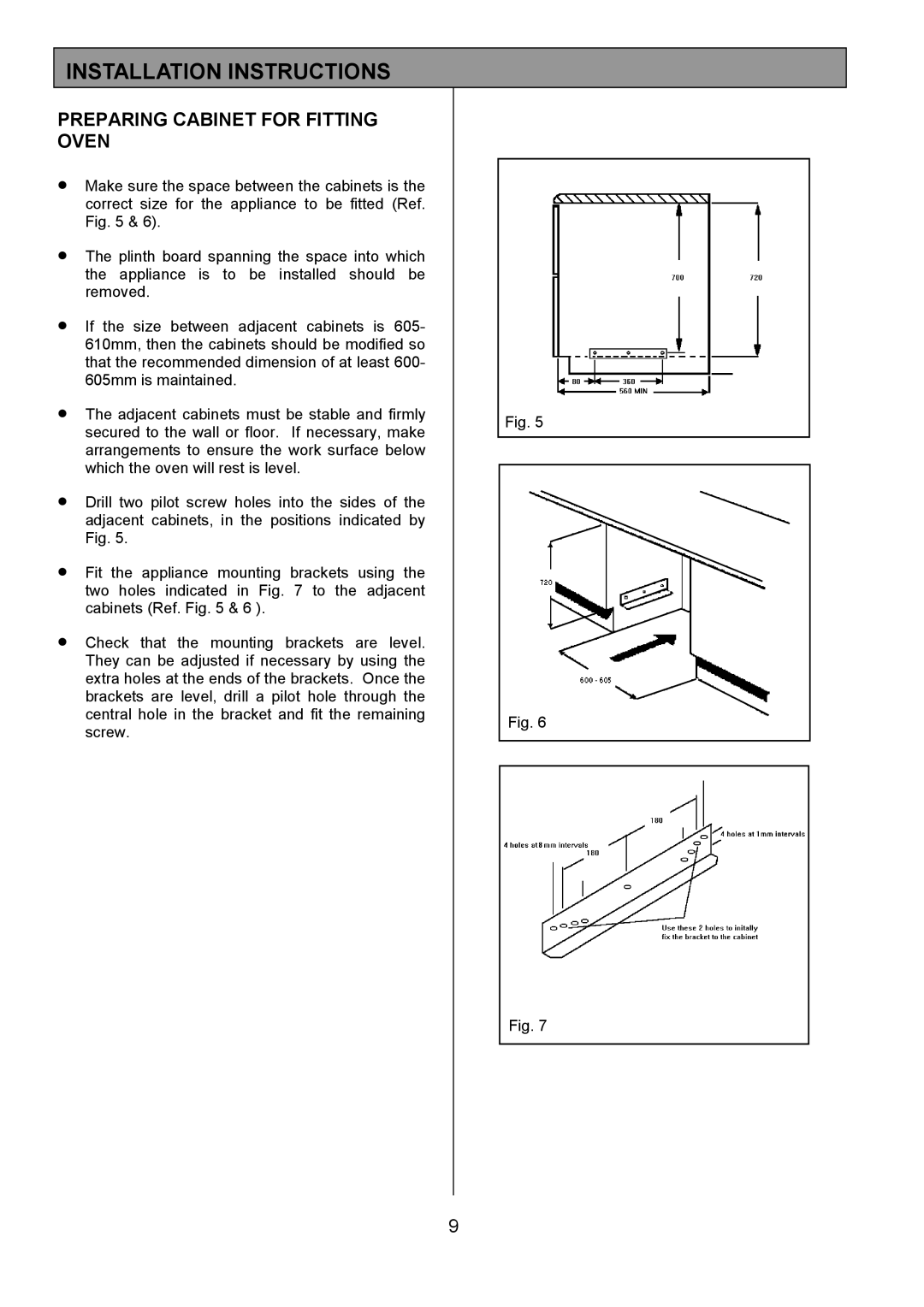 Tricity Bendix MDB700 installation instructions Preparing Cabinet for Fitting Oven 