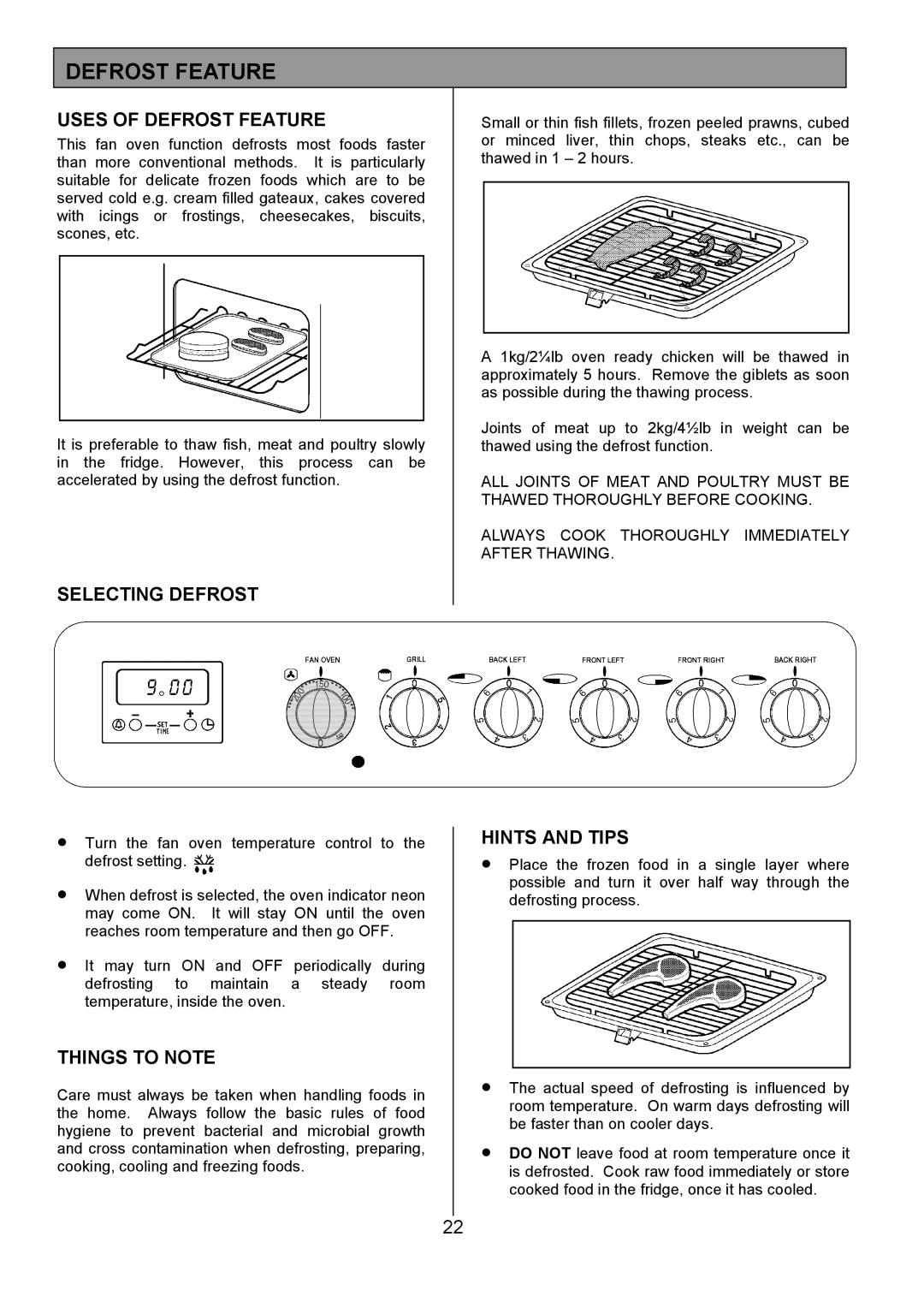 Tricity Bendix RE50G installation instructions Uses of Defrost Feature, Selecting Defrost 