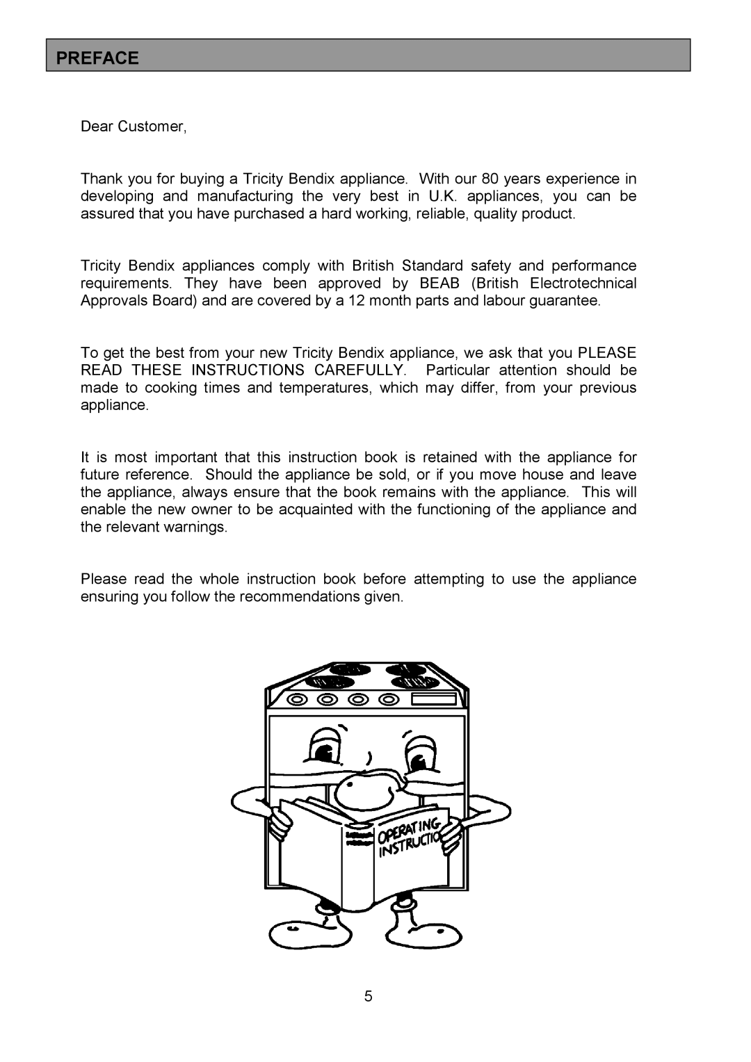 Tricity Bendix RE50G installation instructions Preface 