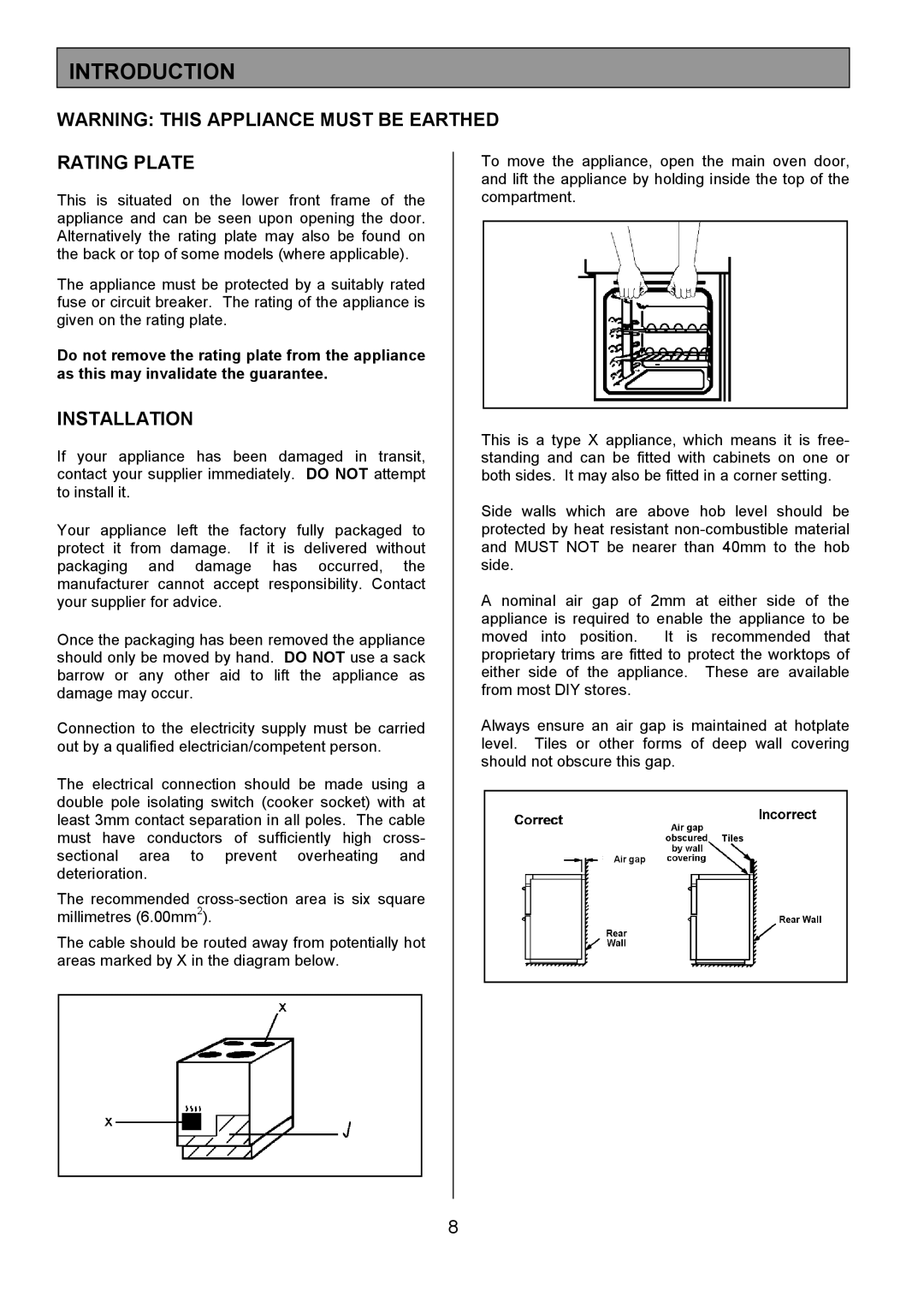 Tricity Bendix RE50G installation instructions Introduction, Rating Plate, Installation 