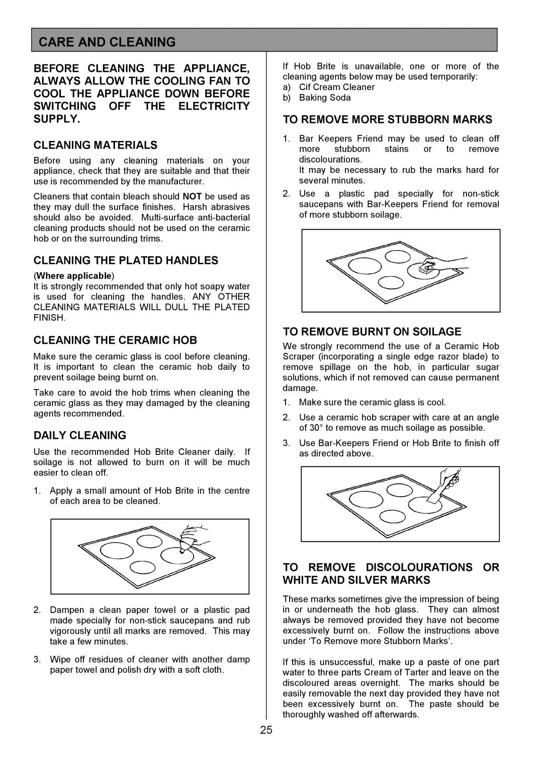 Tricity Bendix RE50GC installation instructions Care and Cleaning 