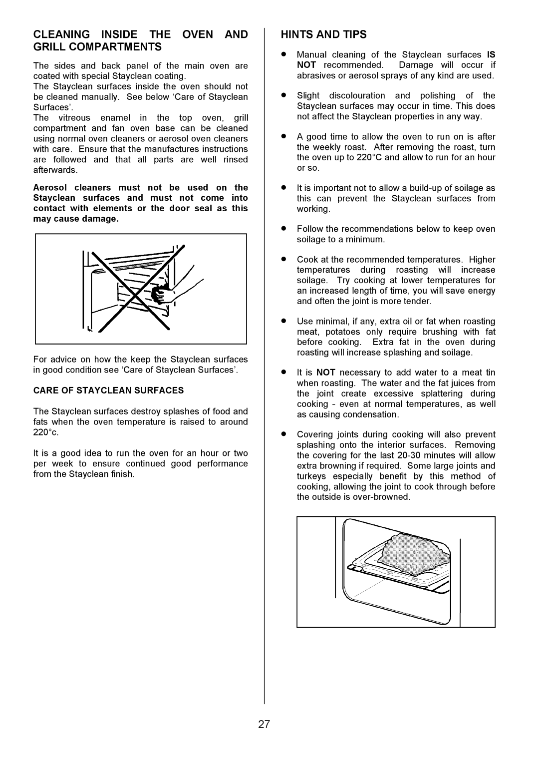 Tricity Bendix RE50GC installation instructions Cleaning Inside the Oven and Grill Compartments, Care of Stayclean Surfaces 