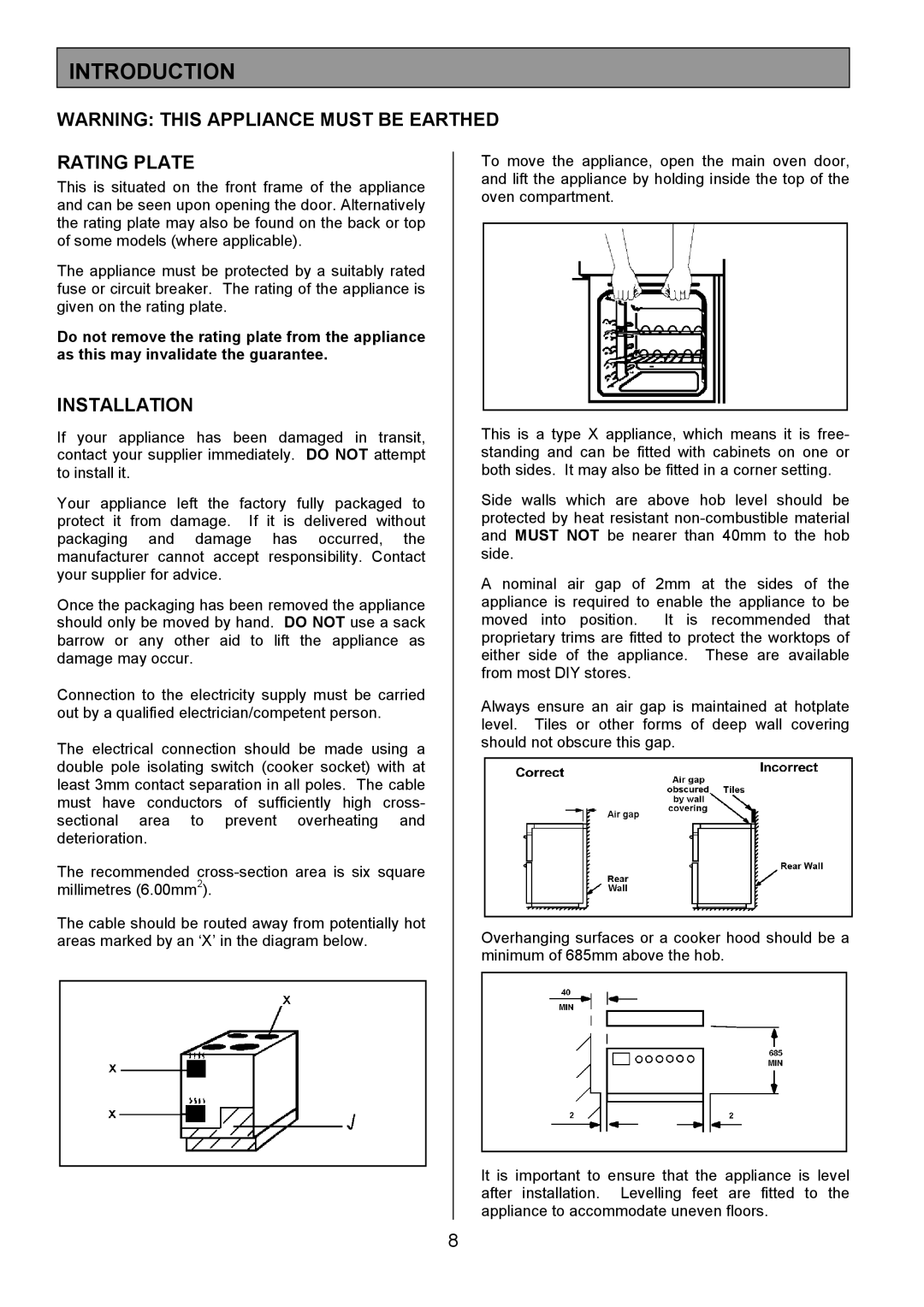 Tricity Bendix RE50GC installation instructions Introduction, Rating Plate, Installation 