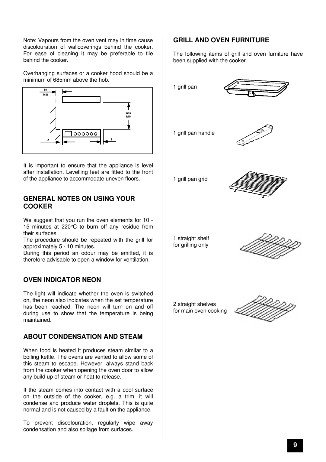 Tricity Bendix RE50M General Notes on Using Your Cooker, Oven Indicator Neon, About Condensation and Steam 