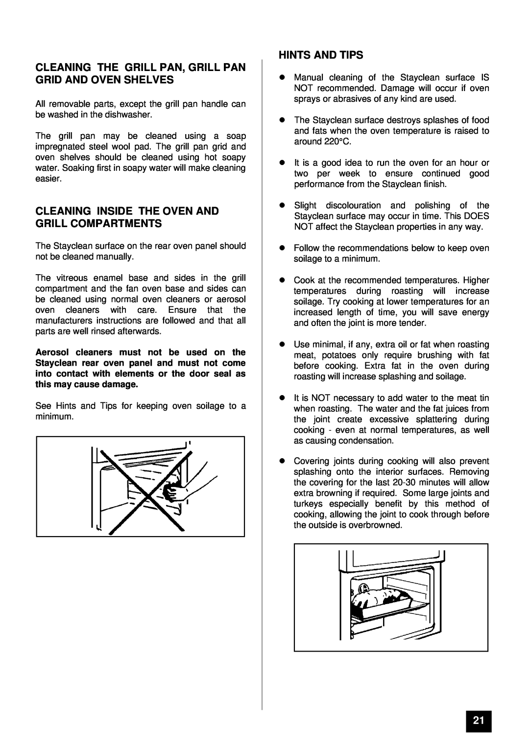 Tricity Bendix RE50M installation instructions Cleaning The Grill Pan, Grill Pan Grid And Oven Shelves, Hints And Tips 