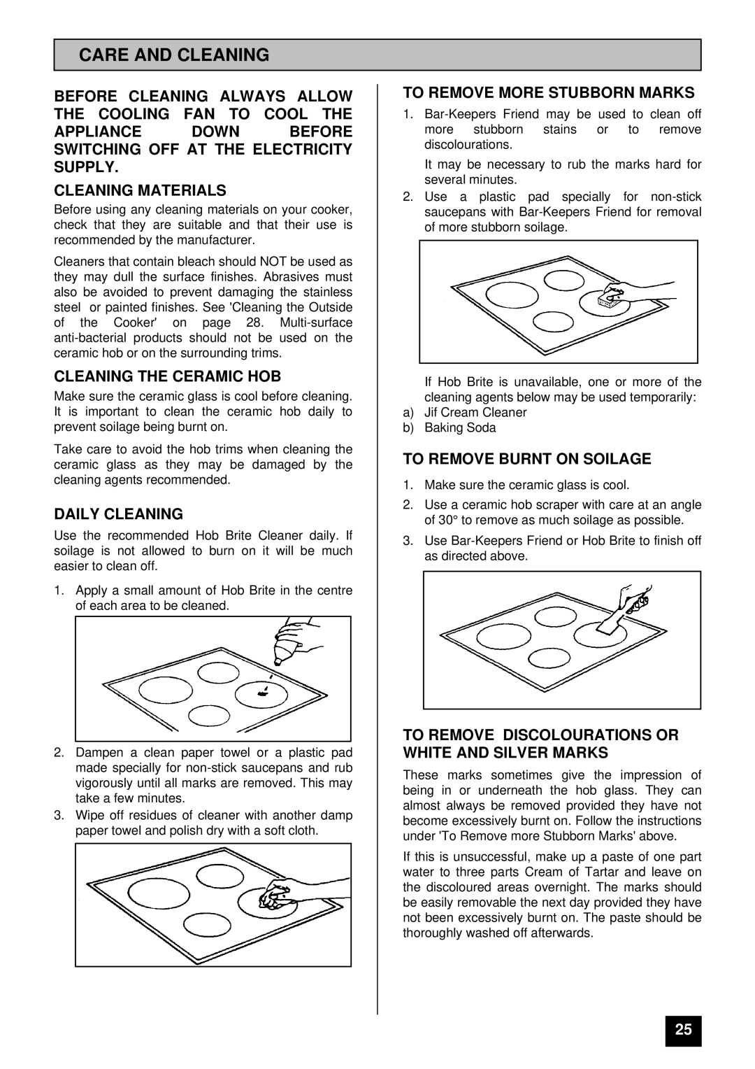 Tricity Bendix RE60 SS, RE60DC installation instructions Care and Cleaning 