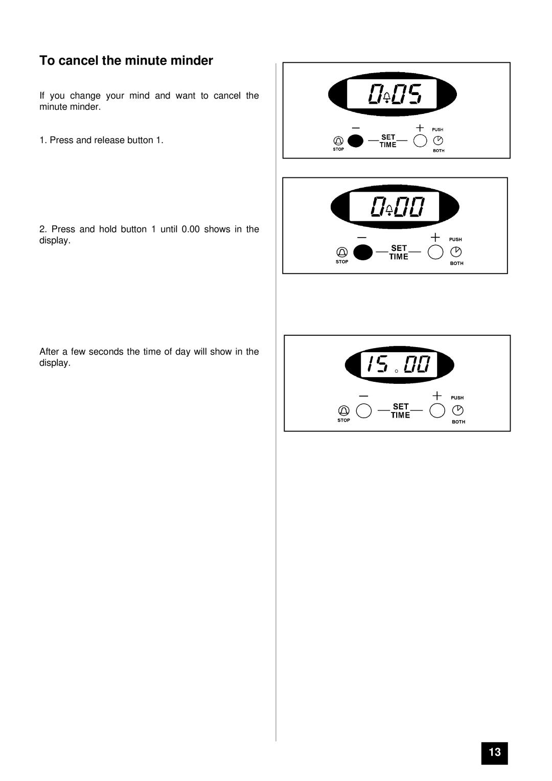 Tricity Bendix RE60GC installation instructions To cancel the minute minder 