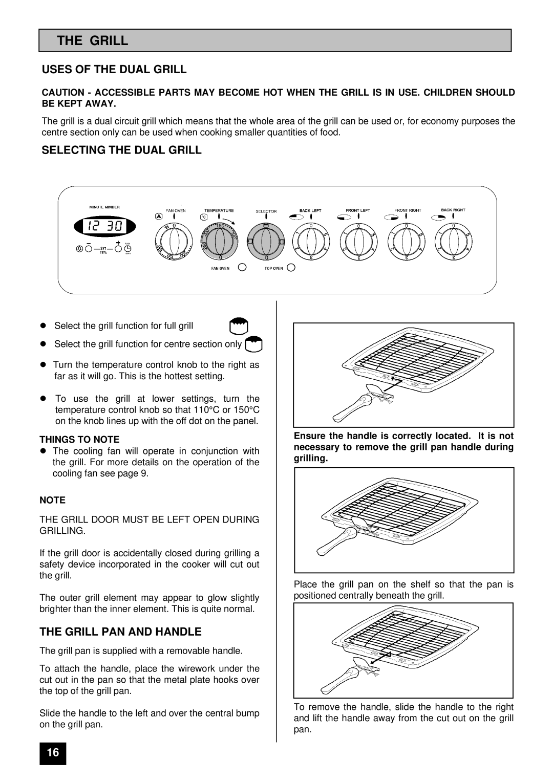 Tricity Bendix RE60GC Uses of the Dual Grill, Selecting the Dual Grill, Grill PAN and Handle, LTHINGS to Note 