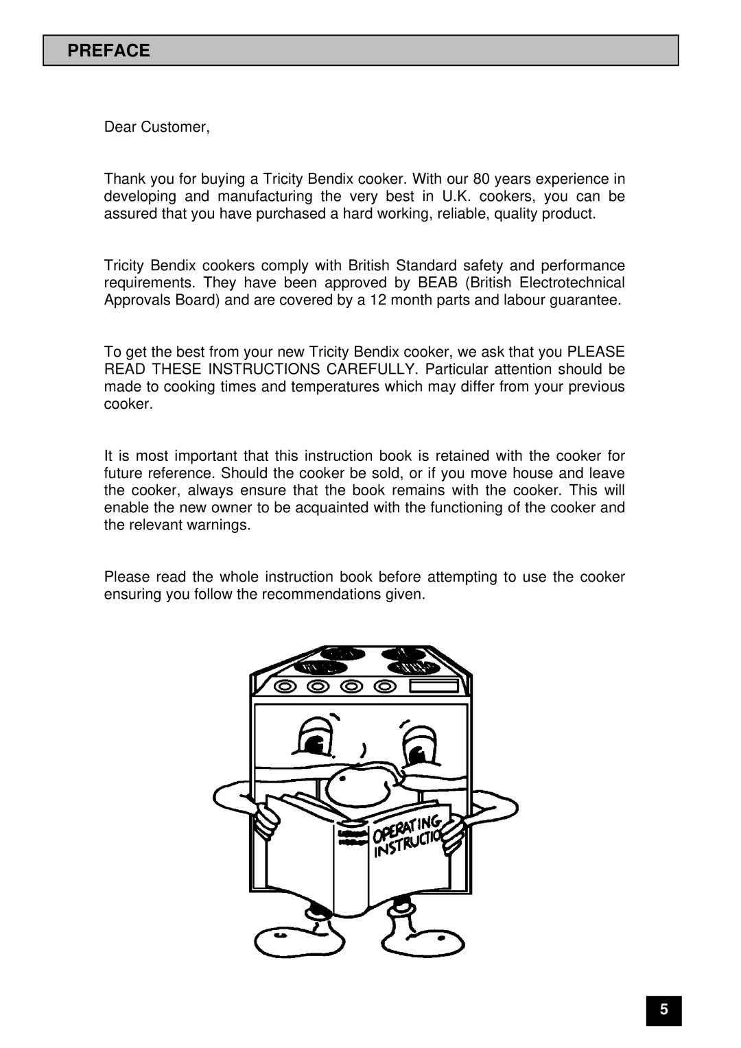 Tricity Bendix RE60GC installation instructions Preface 