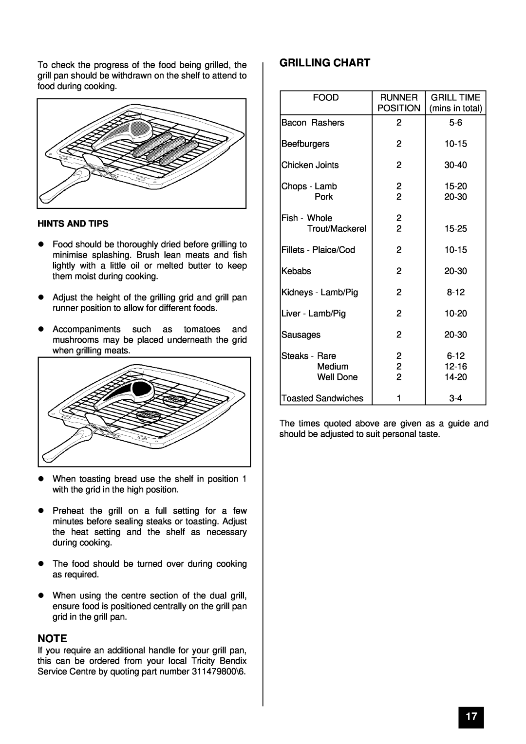 Tricity Bendix RE60GC installation instructions Grilling Chart, Hints And Tips 