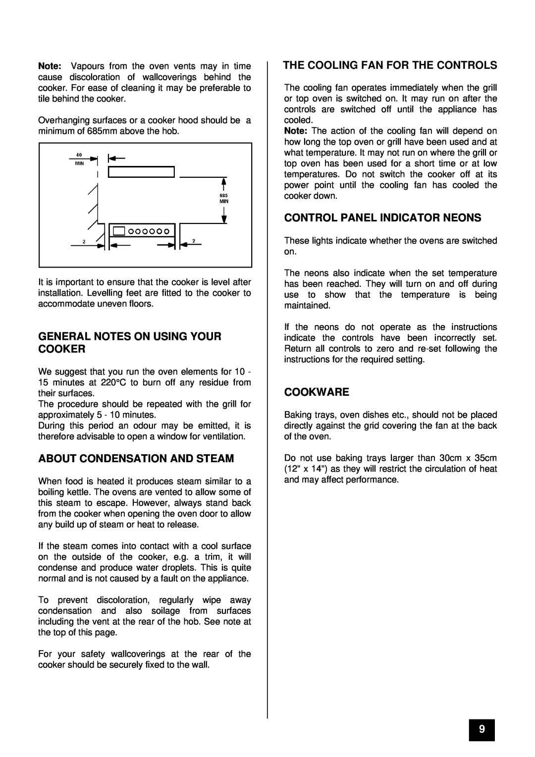 Tricity Bendix RE60GC General Notes On Using Your Cooker, About Condensation And Steam, The Cooling Fan For The Controls 