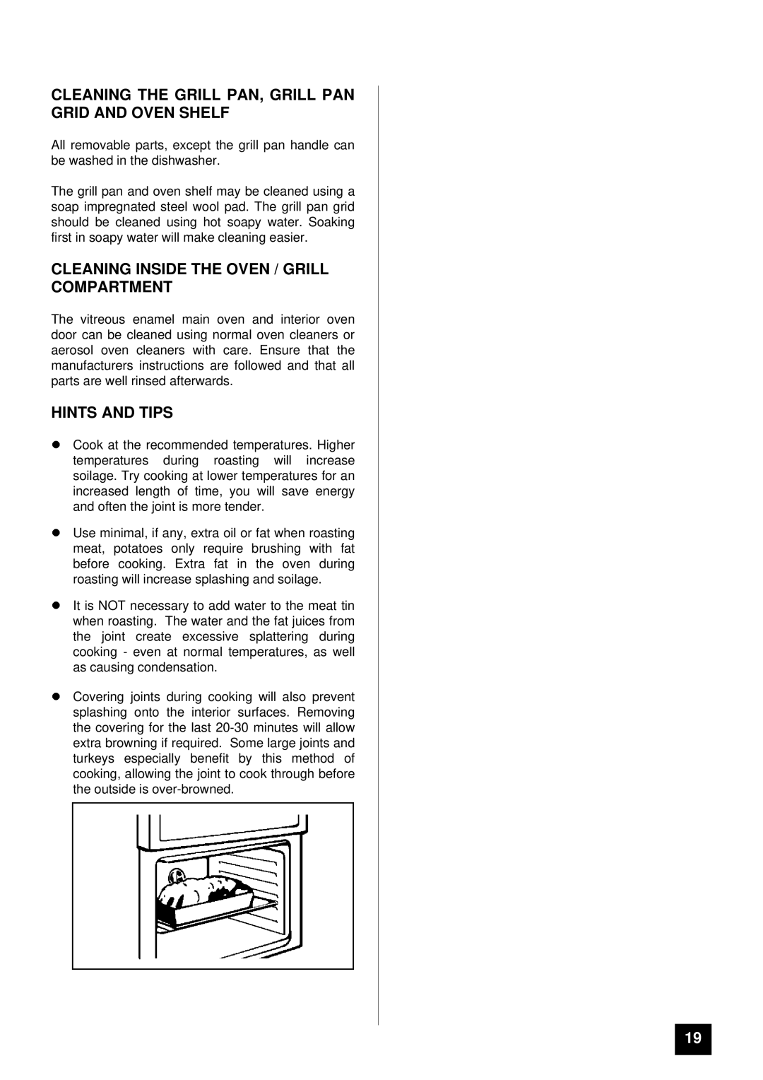 Tricity Bendix RSE50M Cleaning the Grill PAN, Grill PAN Grid and Oven Shelf, Cleaning Inside the Oven / Grill Compartment 