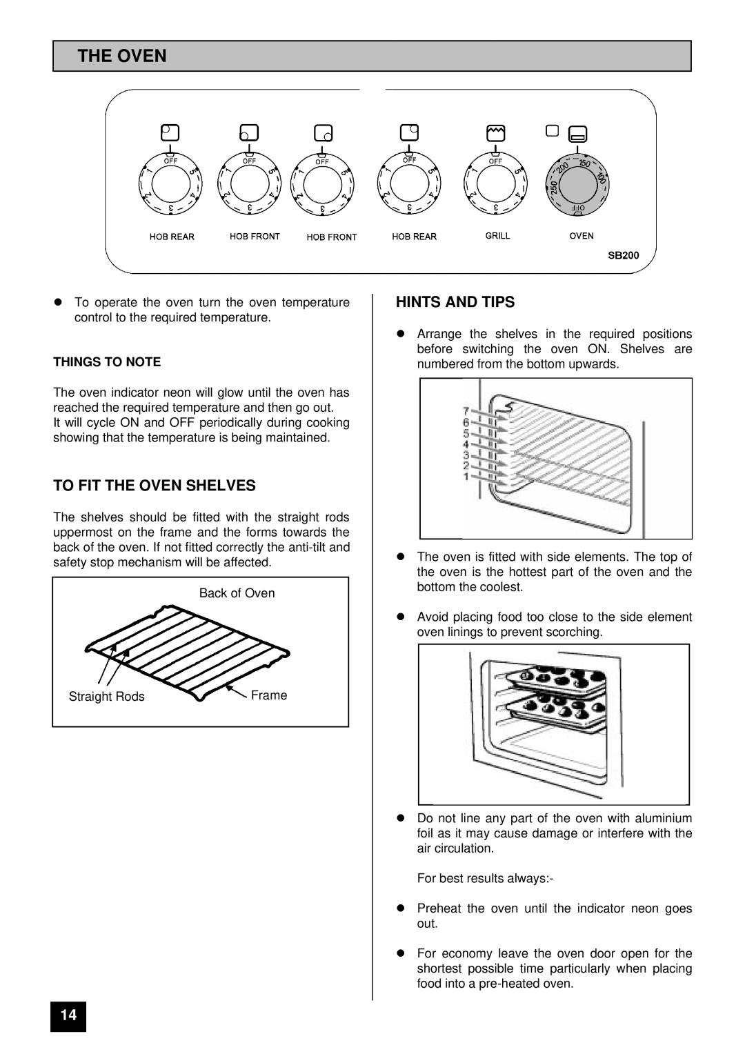 Tricity Bendix SB 200 installation instructions To FIT the Oven Shelves 