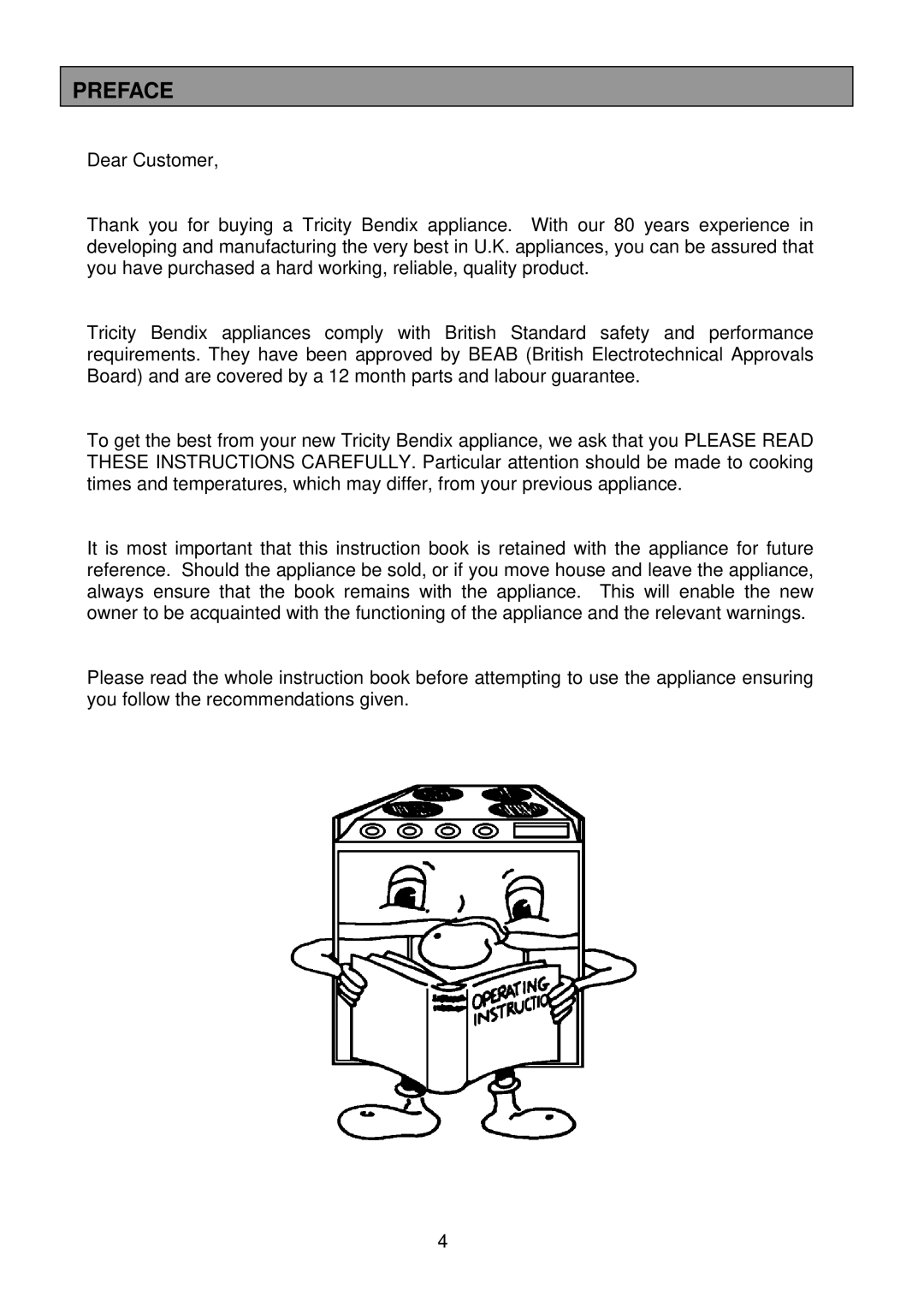 Tricity Bendix SB 415GR installation instructions Preface 