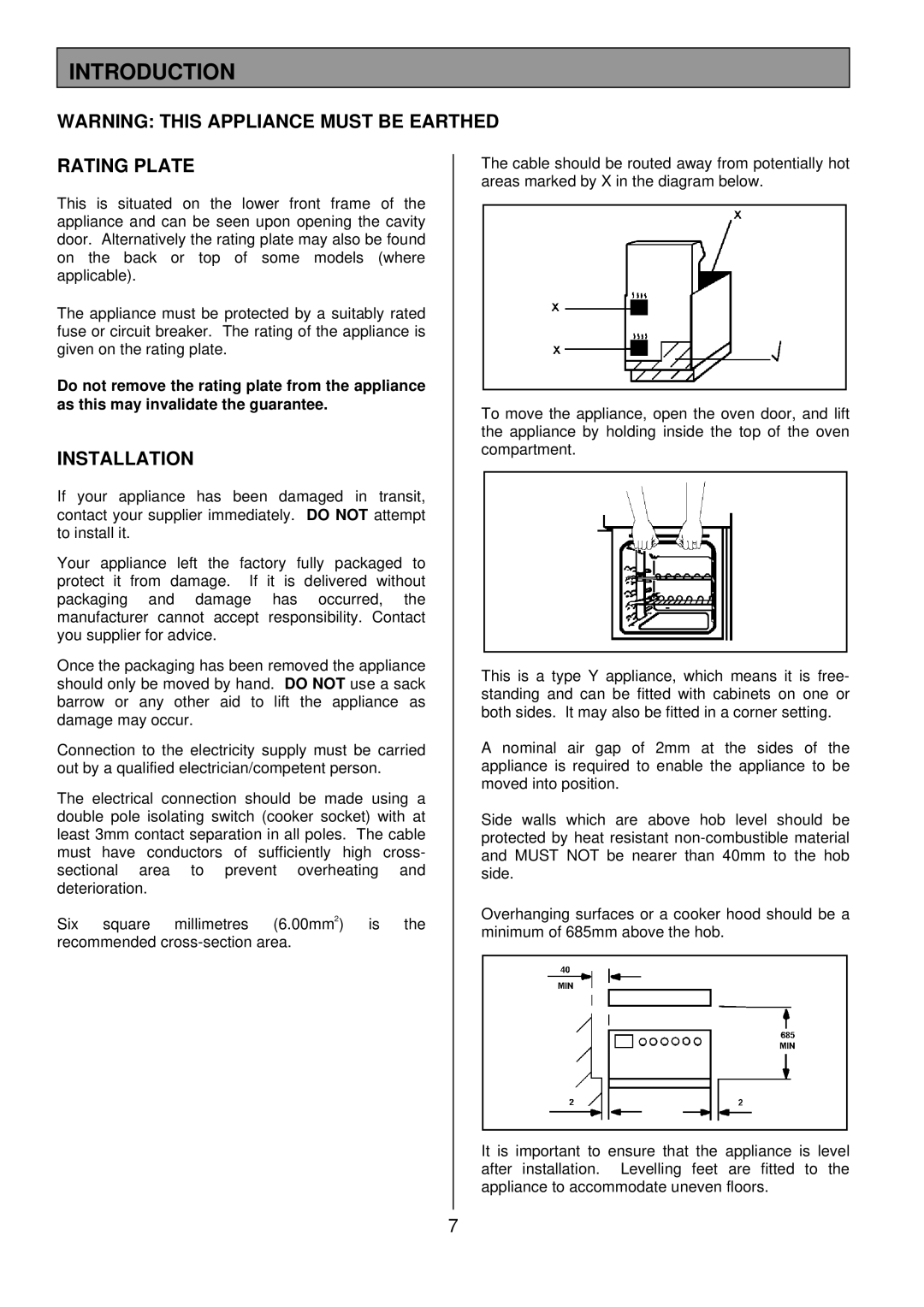 Tricity Bendix SB 415GR installation instructions Introduction, Rating Plate, Installation 