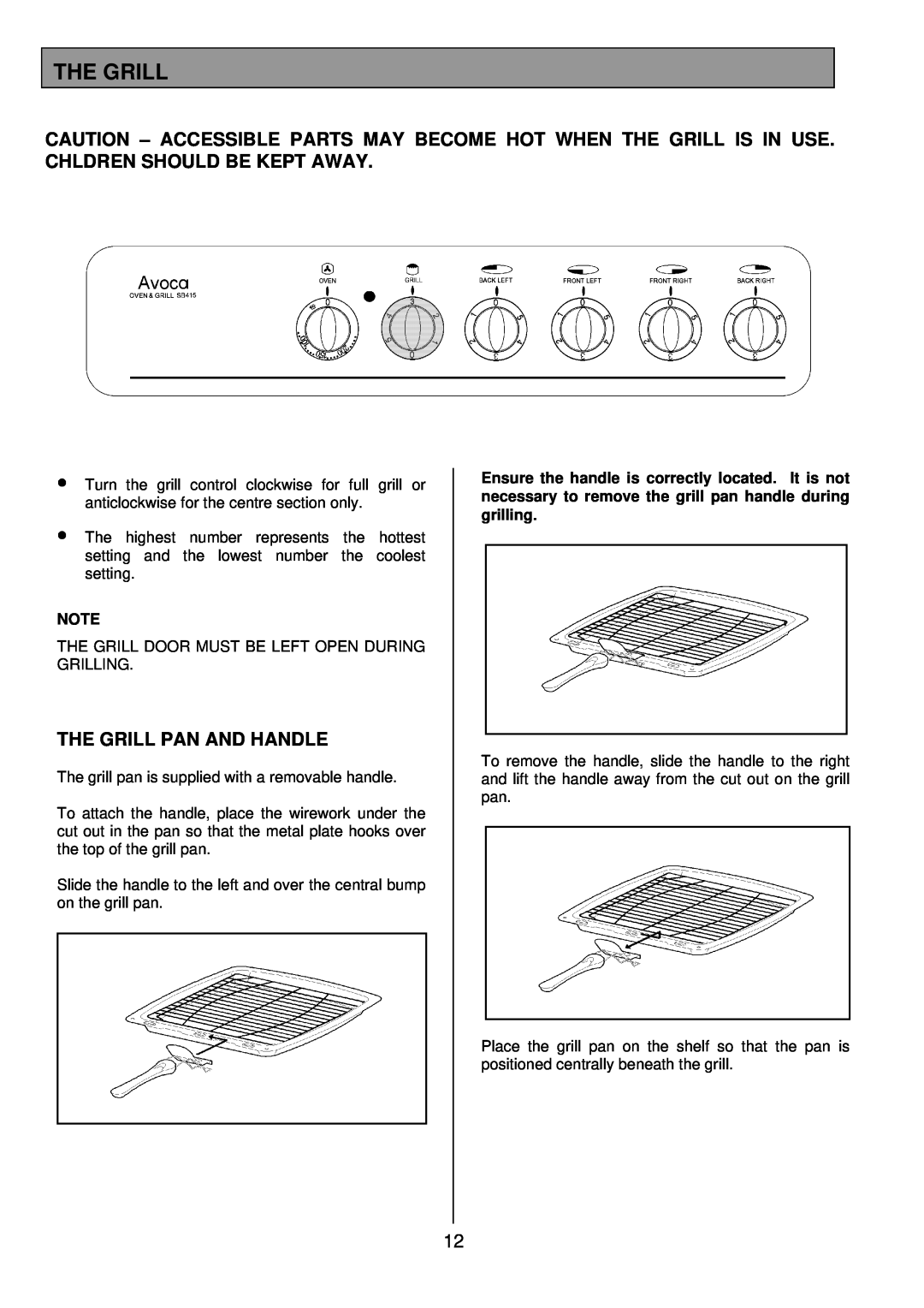 Tricity Bendix SB 415GR installation instructions The Grill Pan And Handle 