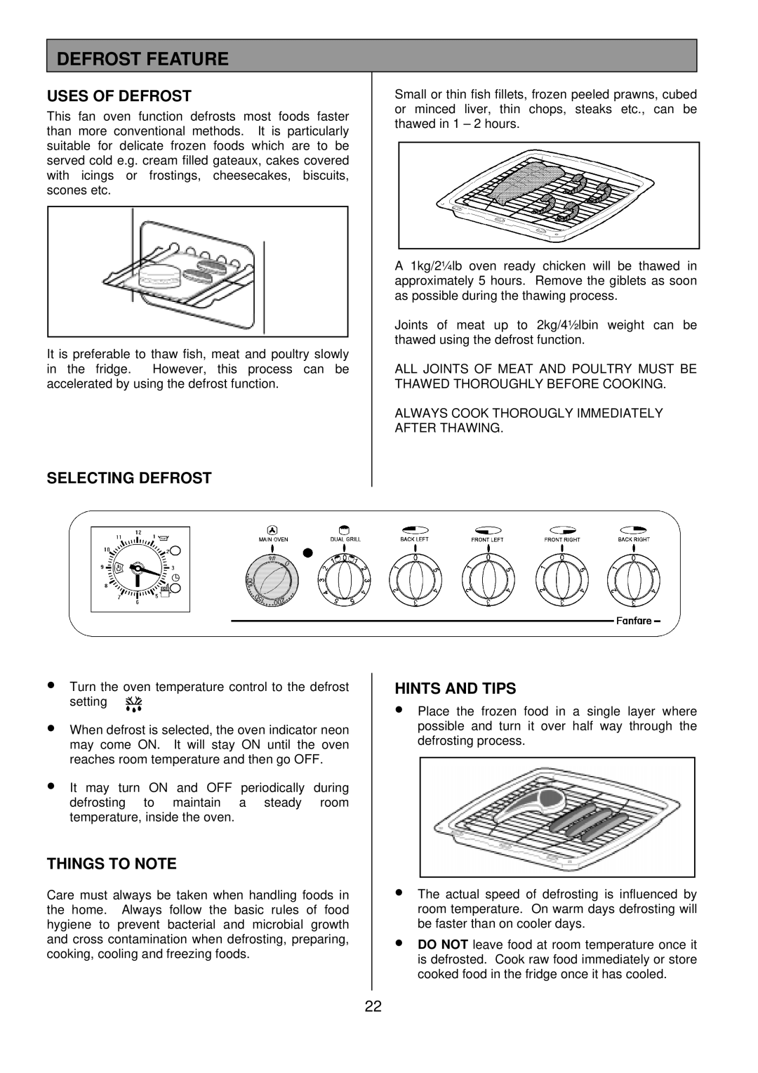 Tricity Bendix SB 422/423 installation instructions Defrost Feature, Uses of Defrost, Selecting Defrost 