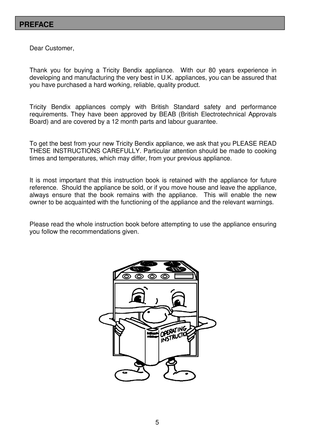 Tricity Bendix SB 422/423 installation instructions Preface 