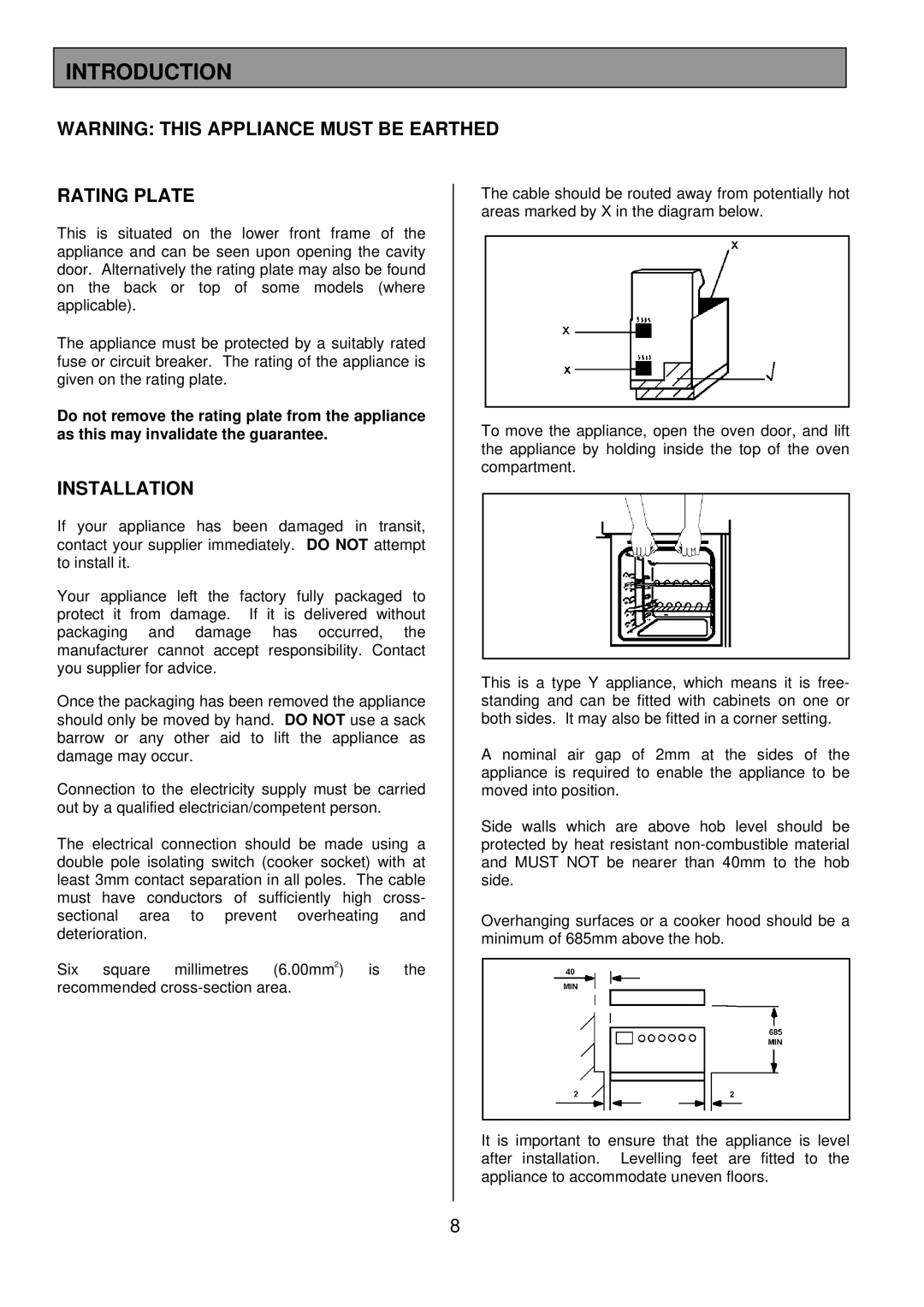 Tricity Bendix SB 422/423 installation instructions Introduction, Rating Plate, Installation 