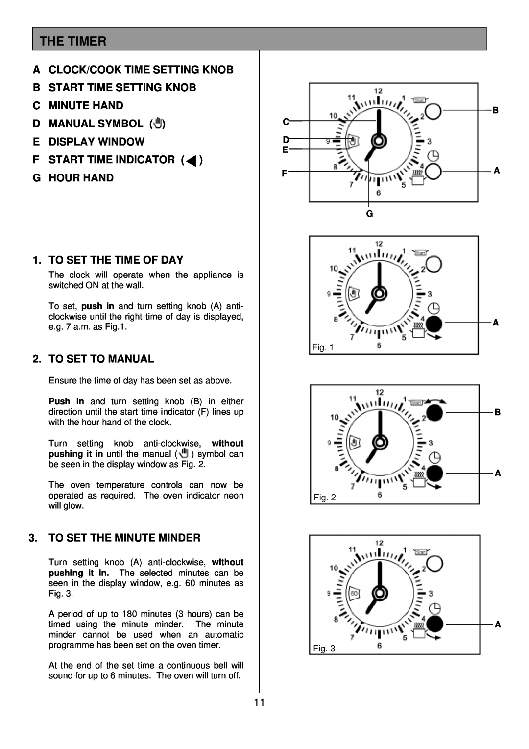 Tricity Bendix SB 422/423 The Timer, A Clock/Cook Time Setting Knob B Start Time Setting Knob, To Set To Manual, B C D E 