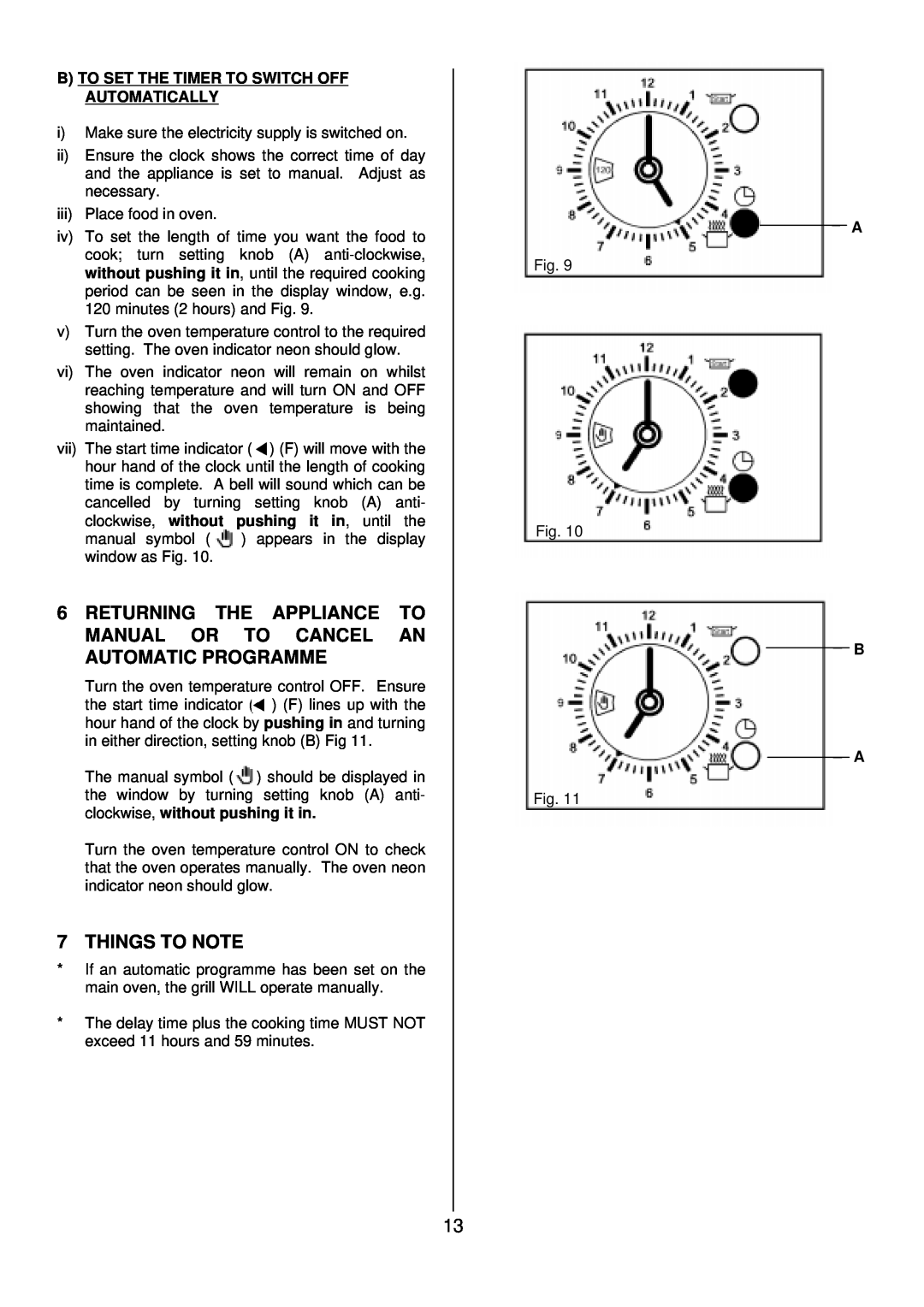 Tricity Bendix SB 422/423 installation instructions Things To Note, B To Set The Timer To Switch Off Automatically, B A A B 