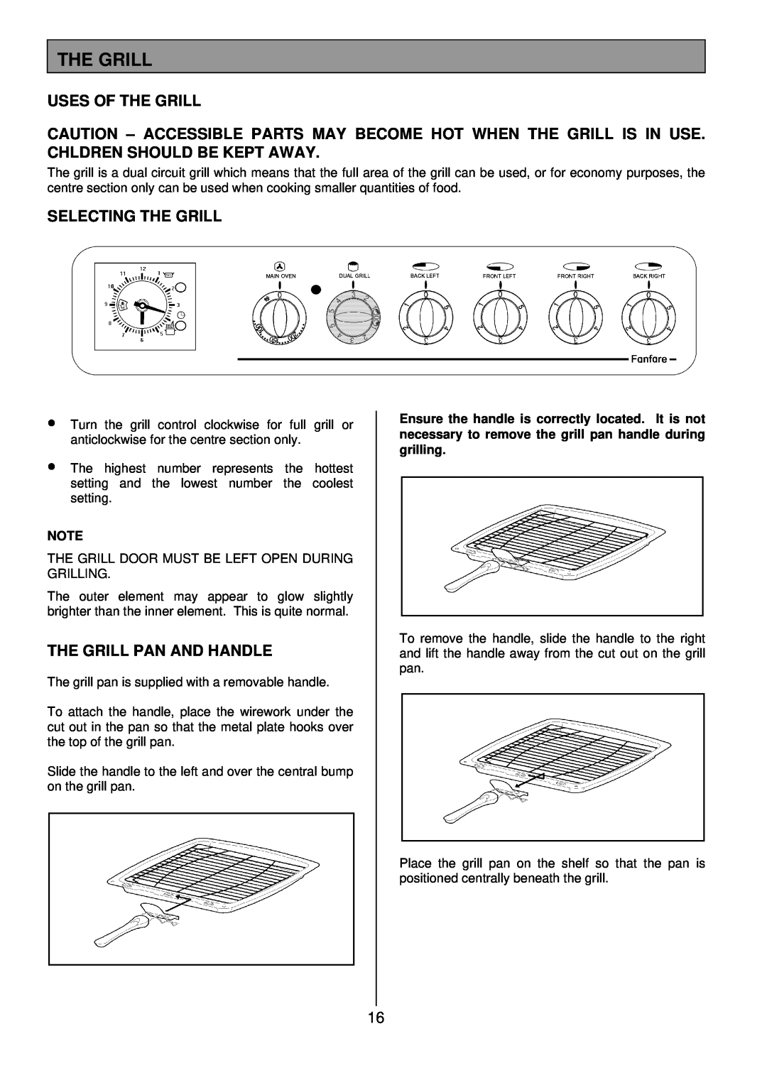 Tricity Bendix SB 422/423 installation instructions Uses Of The Grill, Selecting The Grill, The Grill Pan And Handle 