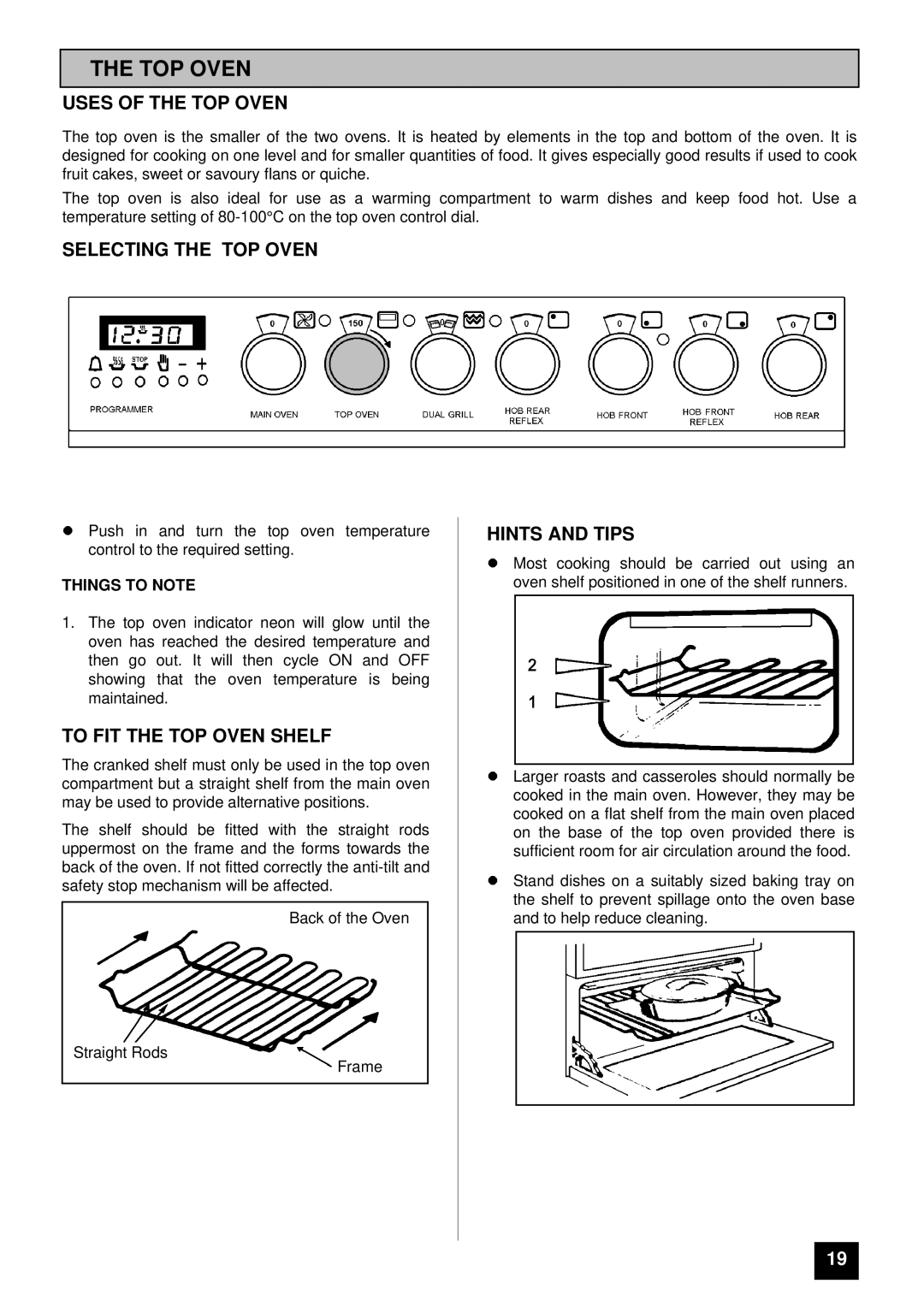 Tricity Bendix SB 461 installation instructions Uses of the TOP Oven, Selecting the TOP Oven, To FIT the TOP Oven Shelf 