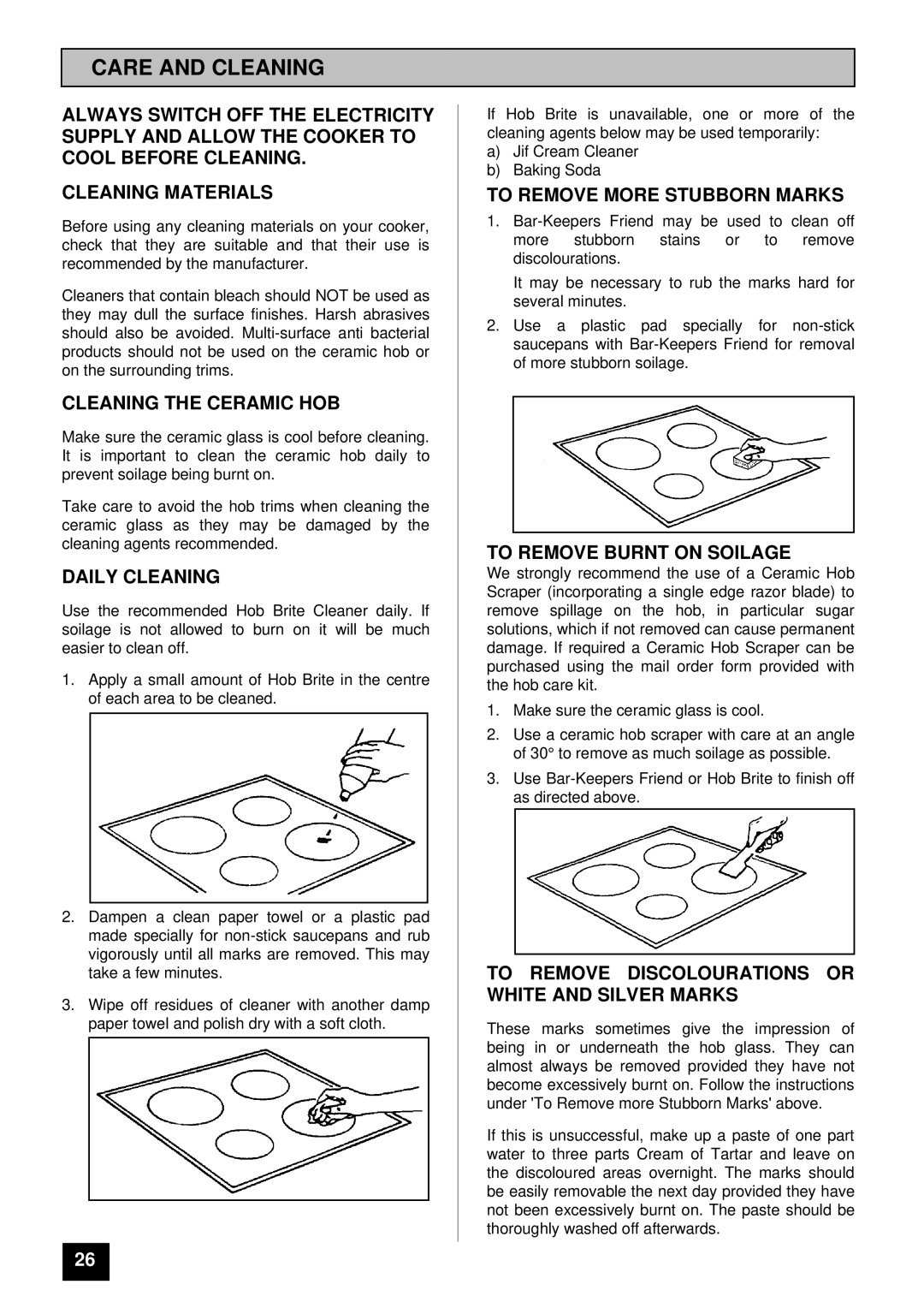 Tricity Bendix SB 461 installation instructions Care and Cleaning 