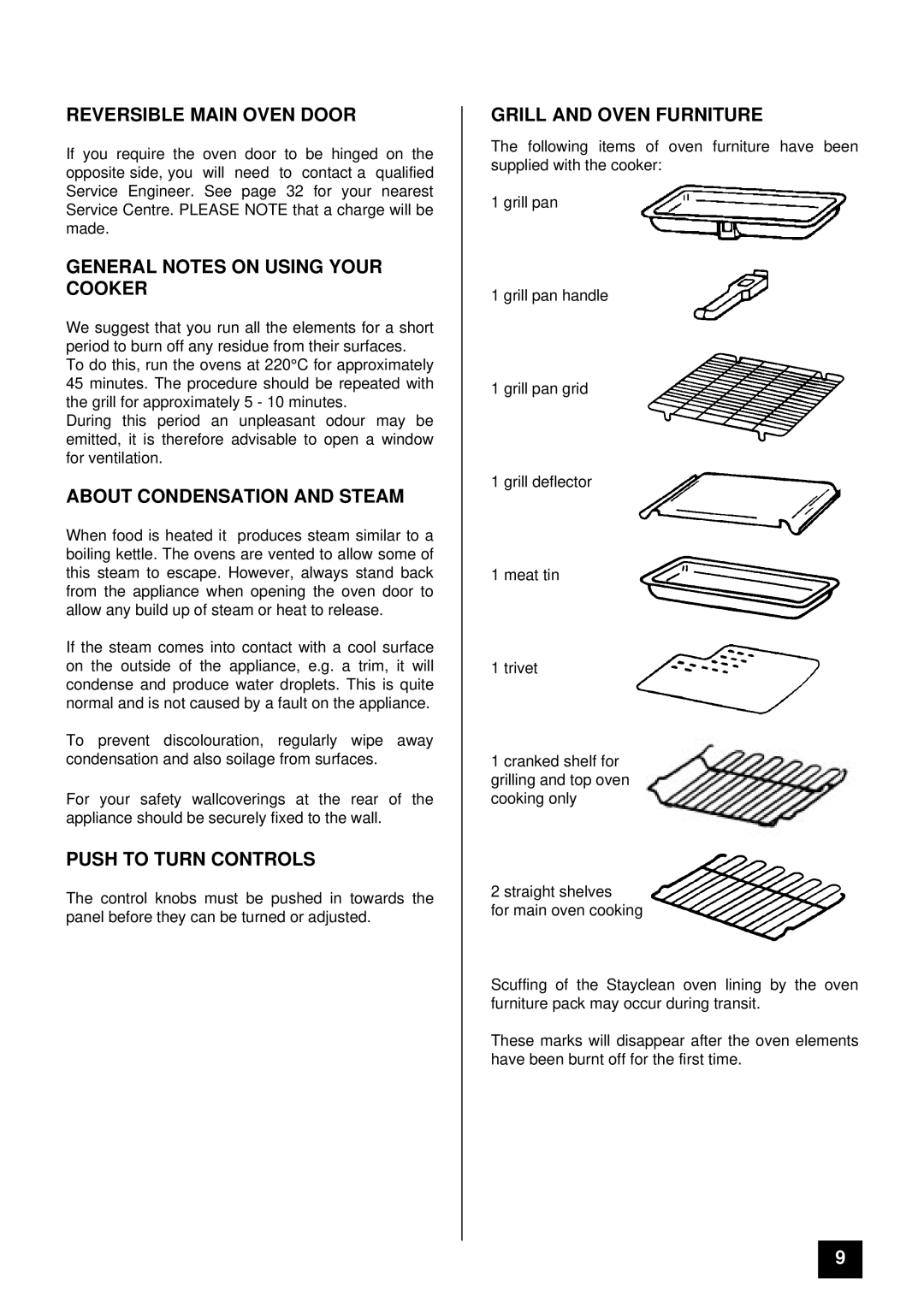 Tricity Bendix SB 461 Reversible Main Oven Door, General Notes on Using Your Cooker, About Condensation and Steam 