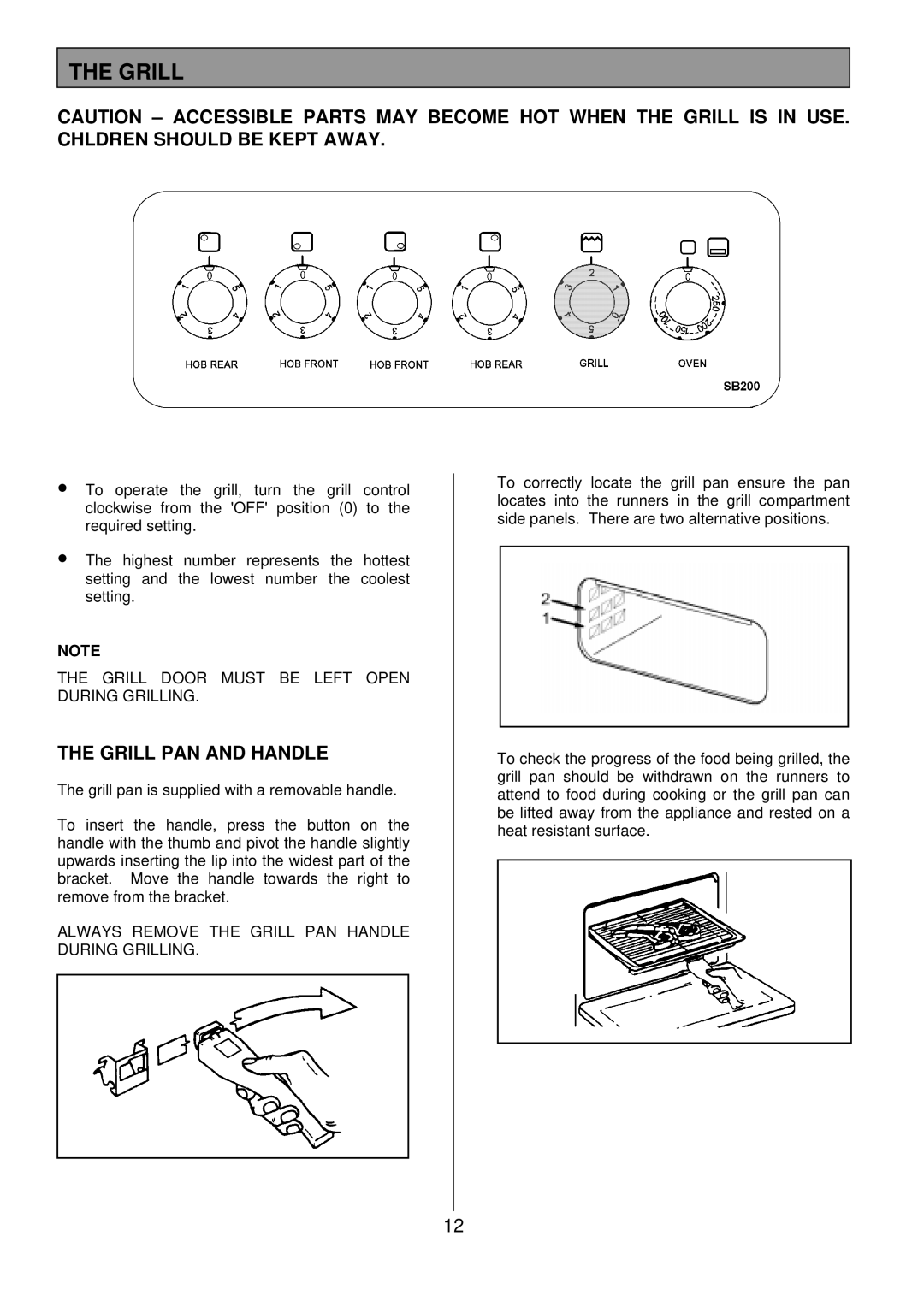 Tricity Bendix SB200 installation instructions Grill PAN and Handle 