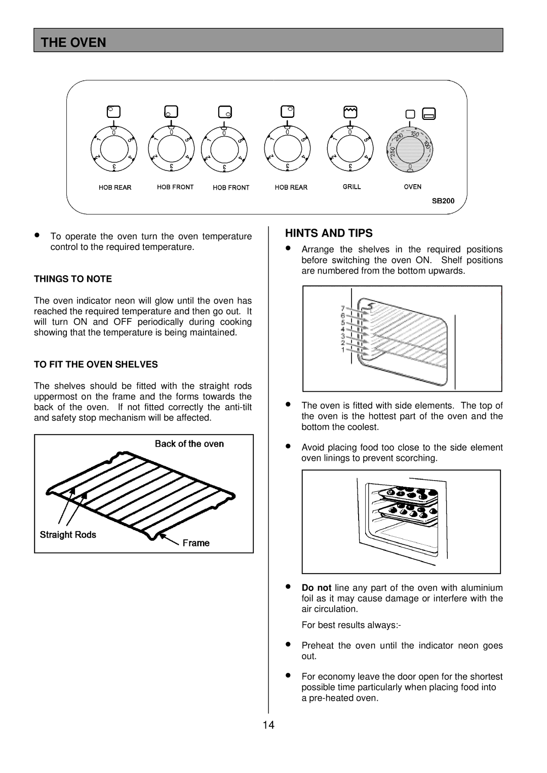 Tricity Bendix SB200 installation instructions Oven, Things to Note 