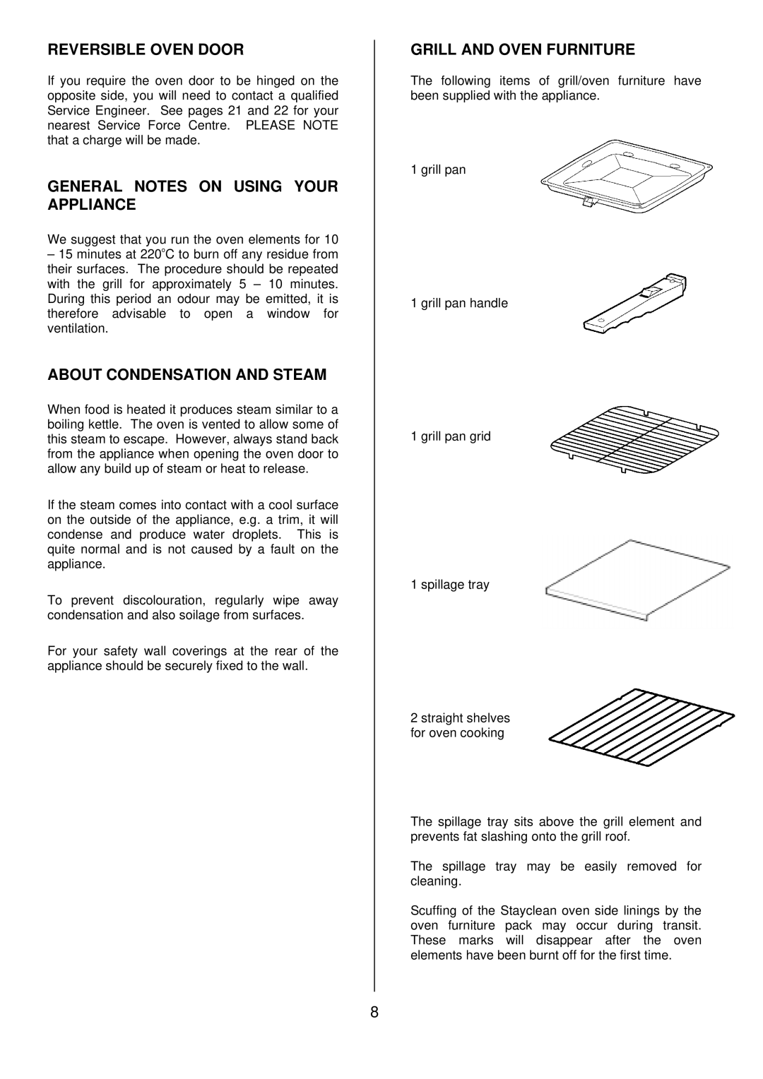 Tricity Bendix SB200 Reversible Oven Door, General Notes on Using Your Appliance, About Condensation and Steam 