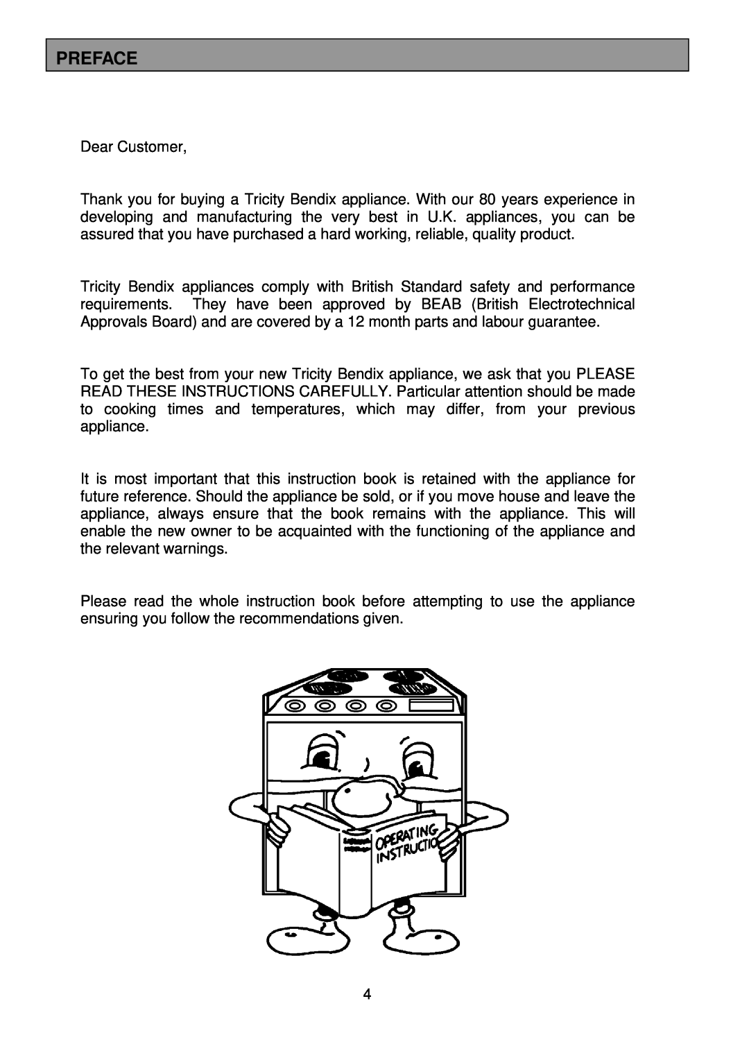 Tricity Bendix SB200 installation instructions Preface 