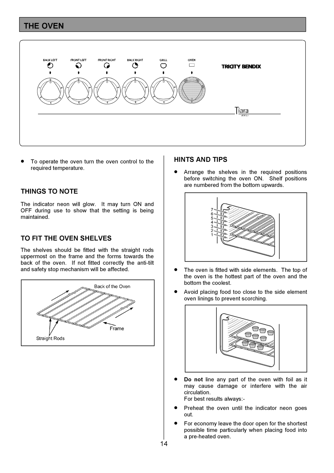 Tricity Bendix SB200/3 installation instructions Things to Note, To FIT the Oven Shelves 