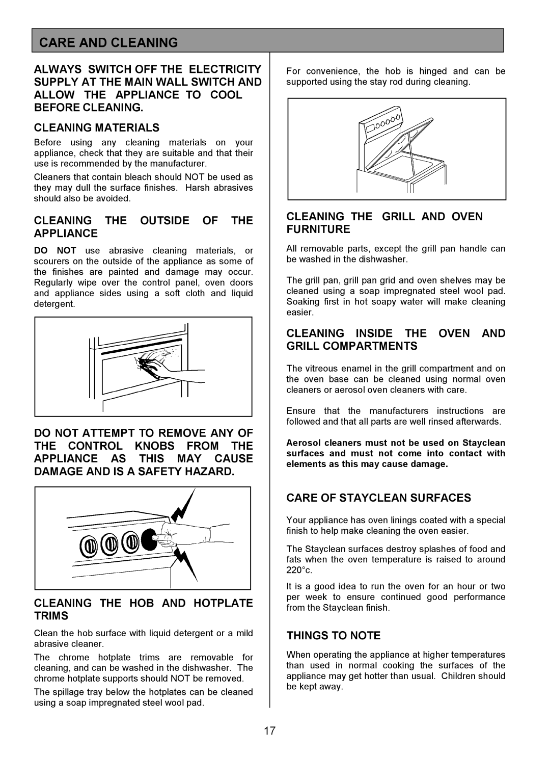 Tricity Bendix SB411 Care and Cleaning, Cleaning the Outside of the Appliance, Cleaning the Grill and Oven Furniture 