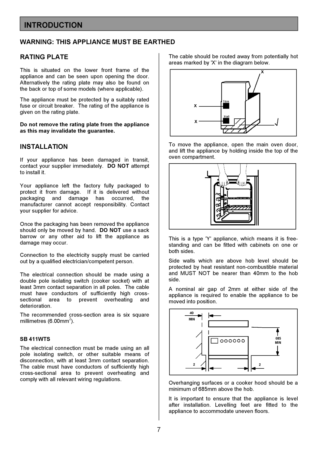 Tricity Bendix SB411 installation instructions Introduction, Rating Plate, Installation 