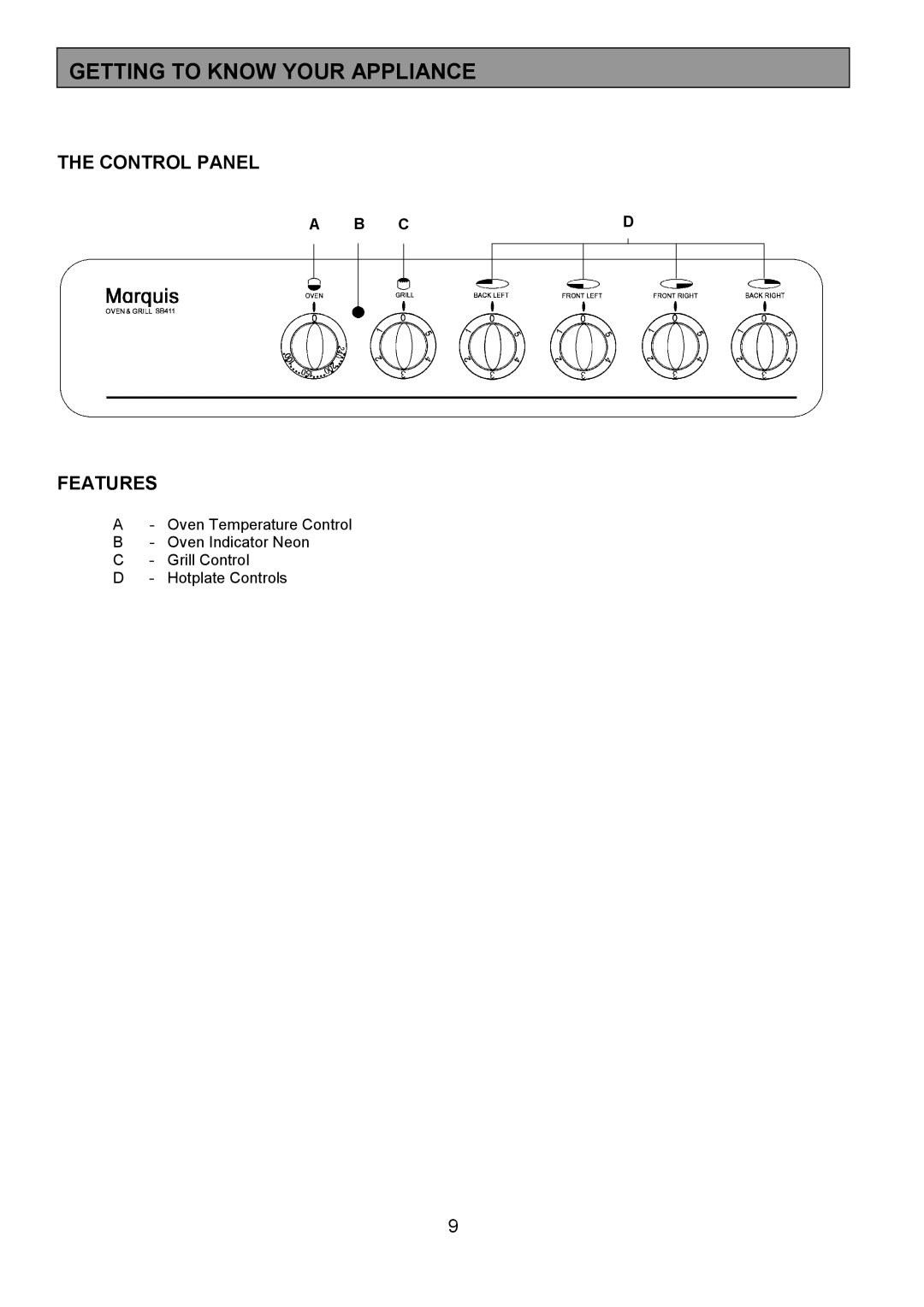 Tricity Bendix SB411 installation instructions Getting to Know Your Appliance, Control Panel Features 